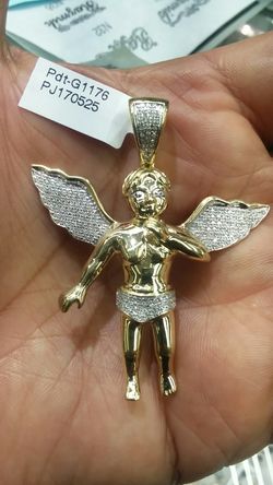 14k Gold Angel 2 inch long 16.9 grams .48 ct Diamonds