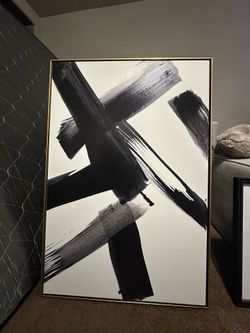 Large Abstract Black and White Framed Wall Art