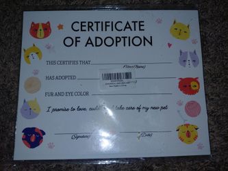 Animal Adoption Certificates 10 ct