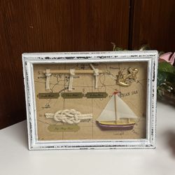 Ganz Vintage Nautical Rope & Sailboat Shadow Box - Distressed Frame