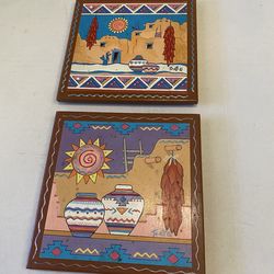 Set of 2 Southwest Tu-oti collection art tiles 1999 Tucson,  Az. Decor accents.