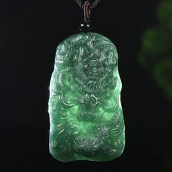 Gorgeous Grade A Burma Oily  Natural Green  Jade  Jadeite Pendant Dragon  Carved 