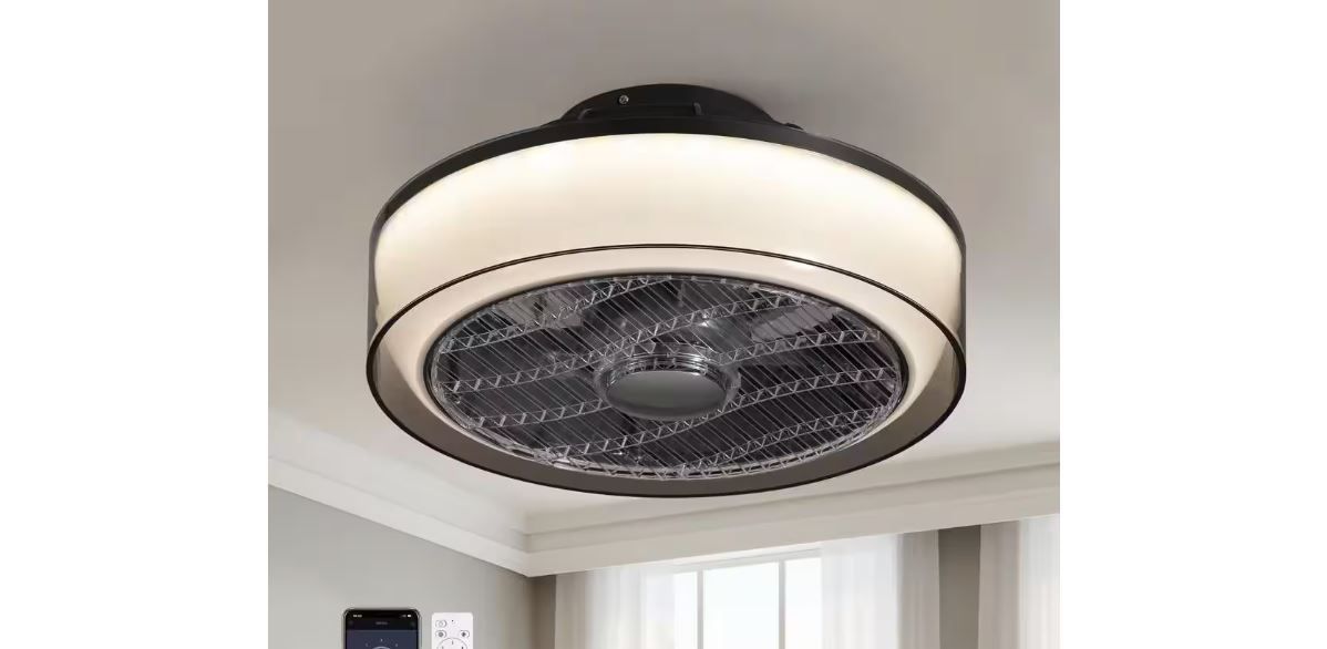 ANTOINE 16 in. Indoor Smoky Gray Ceiling Fan with Dimmable LED Light Flush Mount Bedroom Ceiling Fan with Remote NEW