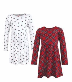 Toddler Girl Cotton Dresses, Red Tartan, 9-12 Months