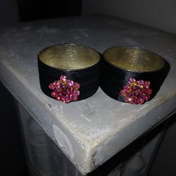 2 Black And Pink Rhinstone Napkin Rings 