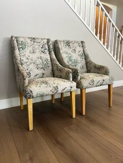 TWO Oversized Cost Plus World Market Accent Armchairs With Natural Wood Legs