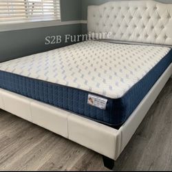 Full White Crystal Button Bed With Ortho Matres!