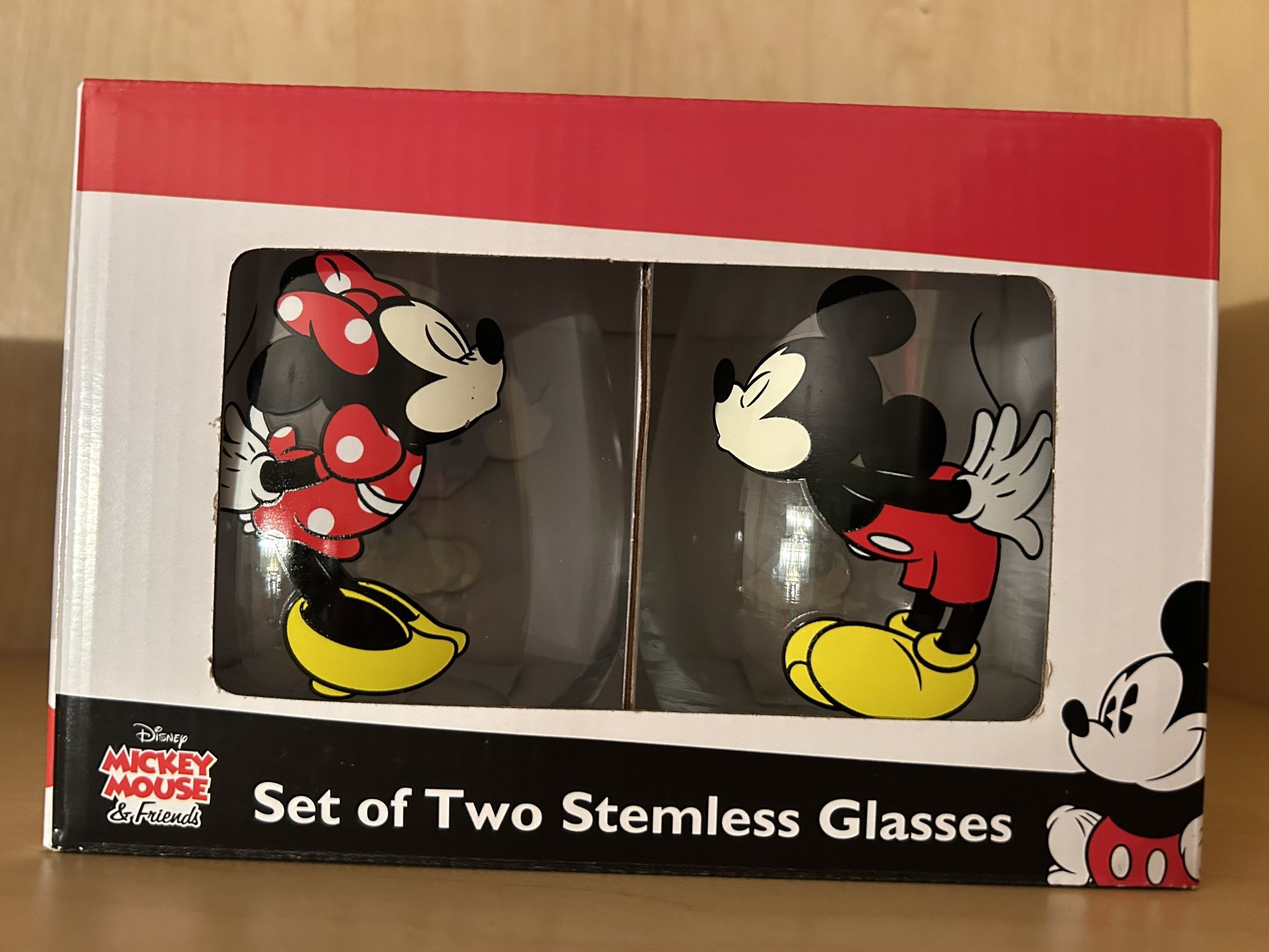 Disney Kissing Mickey and Minnie Mouse Couples Stemless Glasses, Set of 2, 15 ounce 