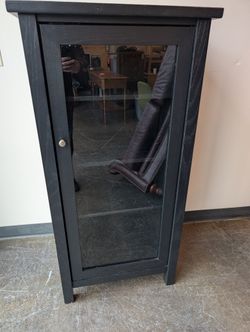 Functional Dark Wood Speaker Storage Cabinet with Glass Door