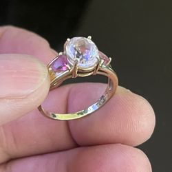 14K SOLID GOLD SIZE 9 PINK QUARTZ