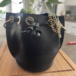 1960-HOUSE OF HARLOW Leather Bucket Drawstring Bag Eyelets
