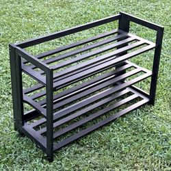 3 Slatted Tier Folding Shoe Rack Hallway Entryway Organizer Plant Stand