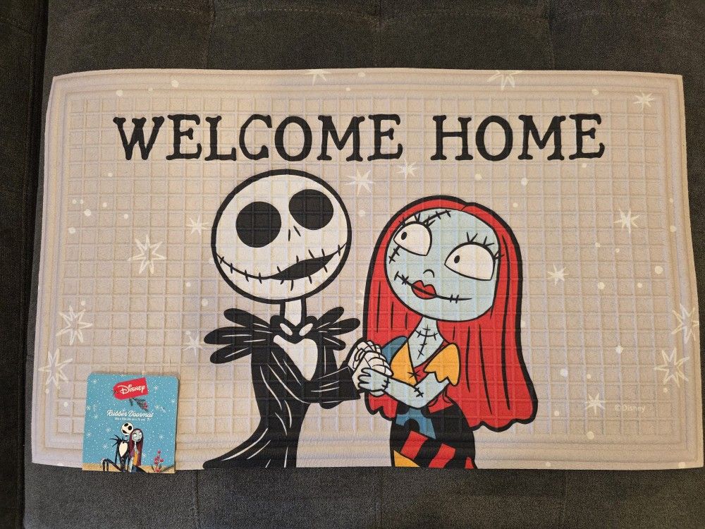Disney The Nightmare Before Christmas themed doormat featuring Jack Skellington and Sally