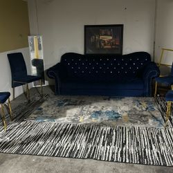 Blue Diamond Couch From Aaron’s And Four Chairs 4 Months Ago, First 100$ Obo Takes It , If Post Is Still Up It’s Still For Sale 