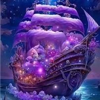 Purple Pirate Boat 5D Diamond Painting
