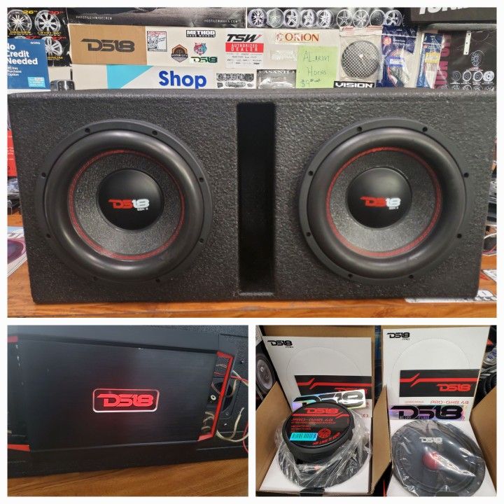 EXCELLENT CONDITION 2 10INCH SUBS/1800WATTS MONOBLOCK AMP/BEDLINER QBOMB BOX