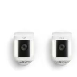 Ring Spotlight Cam Plus, Battery - Smart Security Video Camera with LED Lights, 2-Way Talk, Color Night Vision, White, 2-Pack