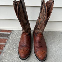 El General Orange Brown Ostrich Leather Western Cowboy Boots Men’s Size 6.5