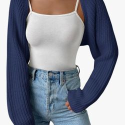 Blue Women's Y2k Cropped Cardigan Sweaters Lightweight Knit Open Front Bolero Shrugs Spring Fall Outfits