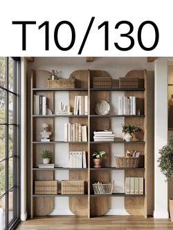 T10🔥Tribesigns 70.87" Tall Farmhouse Bookshelf, 5-Tier Double Wide Bookcase with Open Shelves, Vintage Bookshelf for Living Room, Office, Study Room,