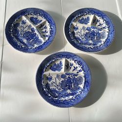 Set of 3 Vintage Blue Willow Divided Plates – Made in Japan
