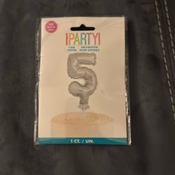 New In Package Unique Party 5 Inch Silver Number 5 Cake Topper Balloon Party Decoration 