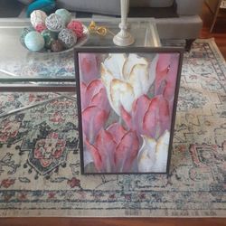 Very Pretty Rose Pink Beige And A Little Gold In A Wooden Shadow Box Frame TJ Maxx $40 With Certificate On Back