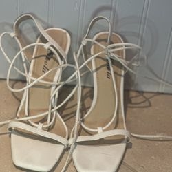 White Lace Up Heels Size 9