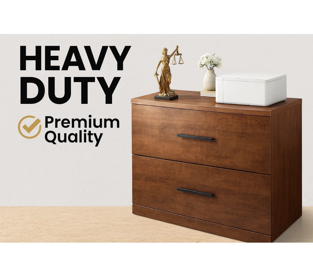 Modern 2 Drawer Lateral File Cabinet for Home Office, Fits Legal Letter A4, Heavy Duty 220lbs, Walnut Wood Finish, Smooth Slides, Printer Stand Storag