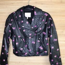Rebecca Taylor Brand New Leather Female Floral Jacket 6. 