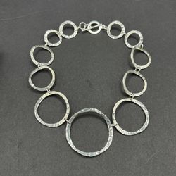 Necklace Sterling Hammered Round Links Sterling Silver 925 Mexico Toggle Clasp