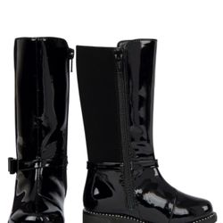 The Children's Place Girls Black Tall Boots Rhinestone Bow Size 7c