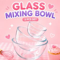 [NEW] 3-Piece Glass Mixing Bowl Set - Oven, Microwave & Freezer Safe