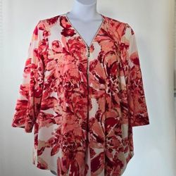 Red Floral Plus Size 26/28 Zip Top