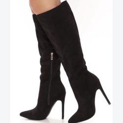 Fashion Nova New Box Black Heel Boots Size 9