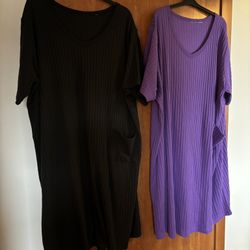 Dreams & Co. Set Of 2  Dreams & Co. Short Sleeve V-Neckline  Sleep T-shirt or Maxi Dress 3XL/4XL