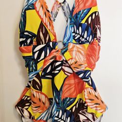 NWoT VENUS Barbados One Piece O Ring Plunge Swimsuit Plus Size 20 Havana Brights