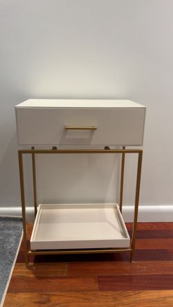 White and Gold Nightstand with Drawer