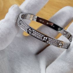 Full Paved Love Bracelet Silver Stainless Steel 