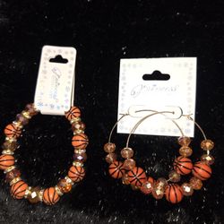 Basketball Theme Jewelry Beaded Bracelet & Hoop Earrings