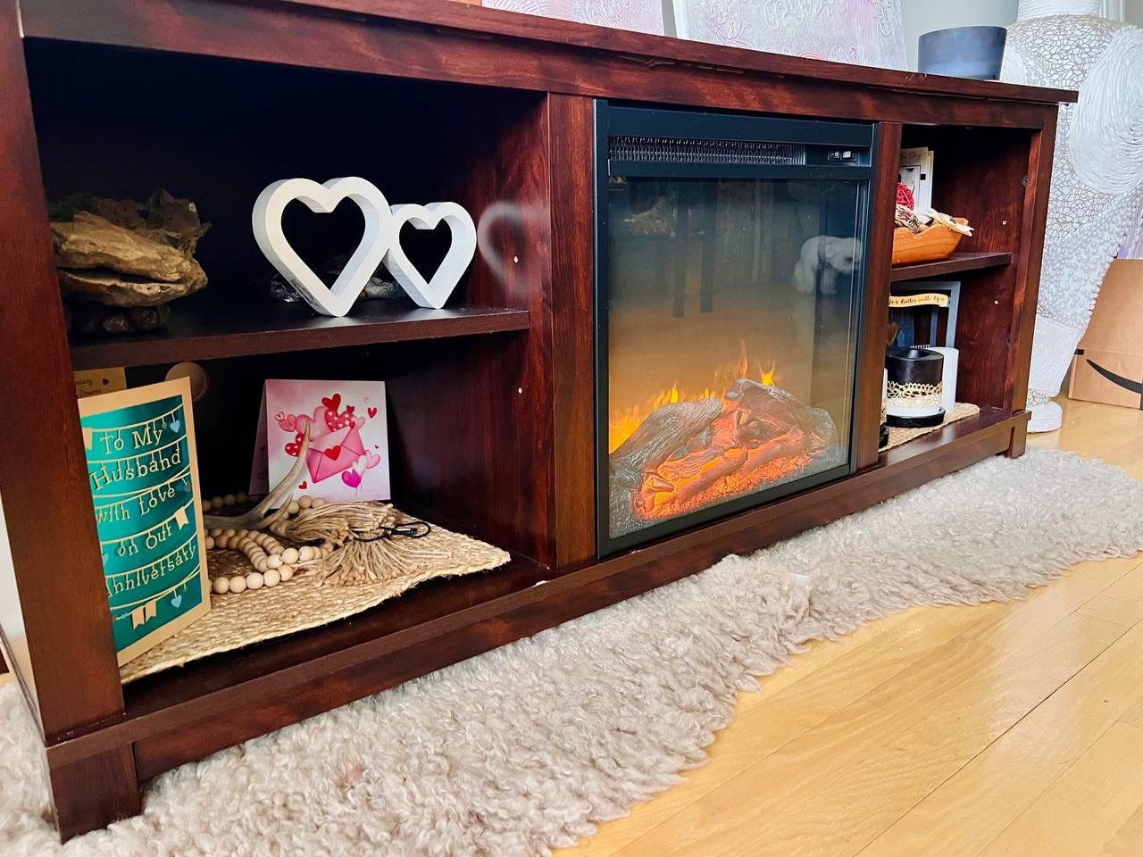 TV stand with a fireplace