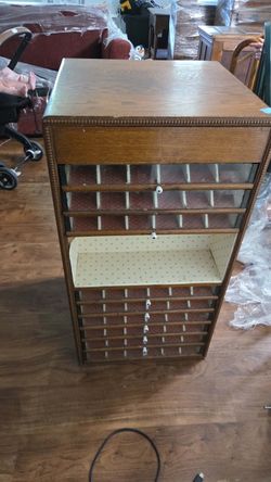 Antique Oak Multi-Drawer Storage Cabinet