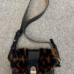 Michael Kors Belt Bag (fanny pack) Black Leather w/ leopard print fur