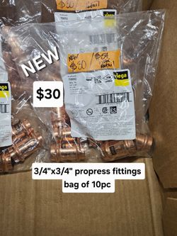 New 3/4"x3/4" propress fittings $54 +tax retail my price only $30