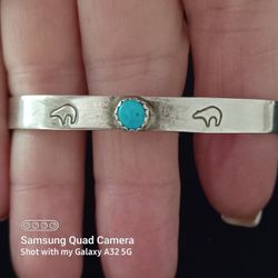 Navajo STERLING SILVER IHMSS- E -TURQUOISE SIGNED CUFF BRACELET