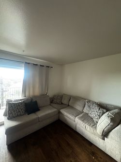 Living Spaces Light Gray Fabric Sectional Sofa With Chase