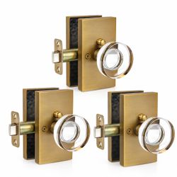 3 Pack Glass Door Knobs, Antique Brass Door Knobs Interior with Lock, Privacy Crystal Door Knobs for Bedroom Bathroom