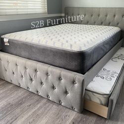 Full/twin gray Frenchi Trundle W Orthopedic Mattress