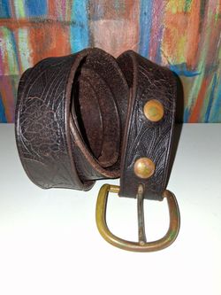 Brown Embossed Men's durable Leather Belt with Brass Buckle