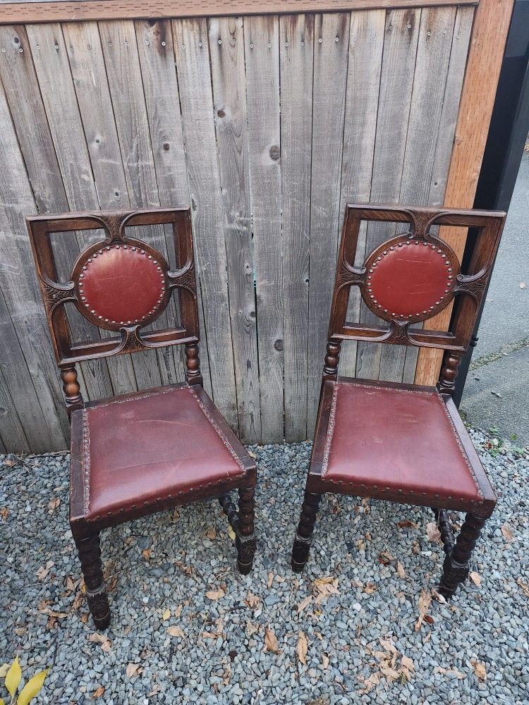Set of 2 Victorian early 1900s farmhouse cottage maximalist boho antique wood upholstered dining occasional chairs beautiful old world classic style